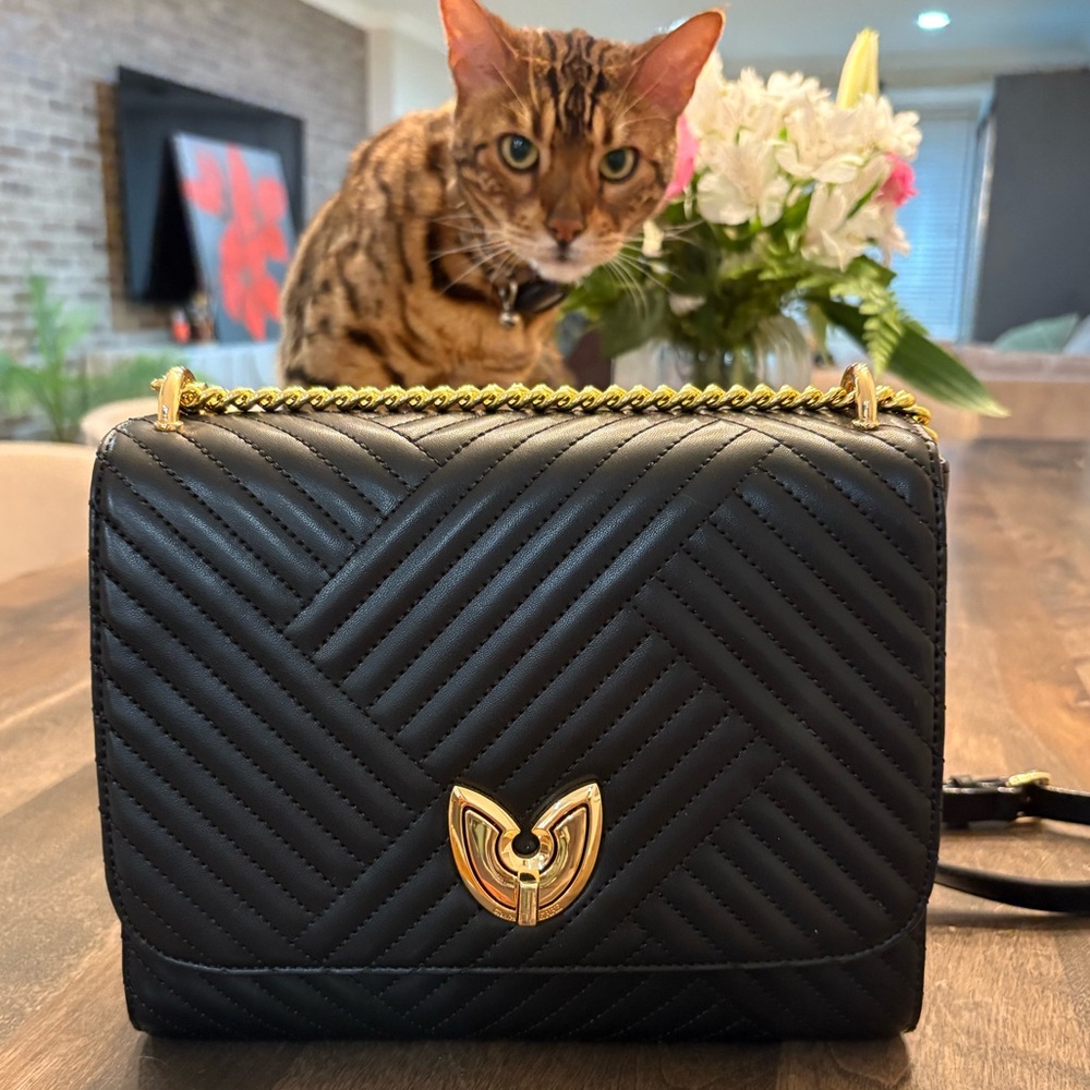 Gianfranco Ferre Black Quilted Bag with Gold Chain